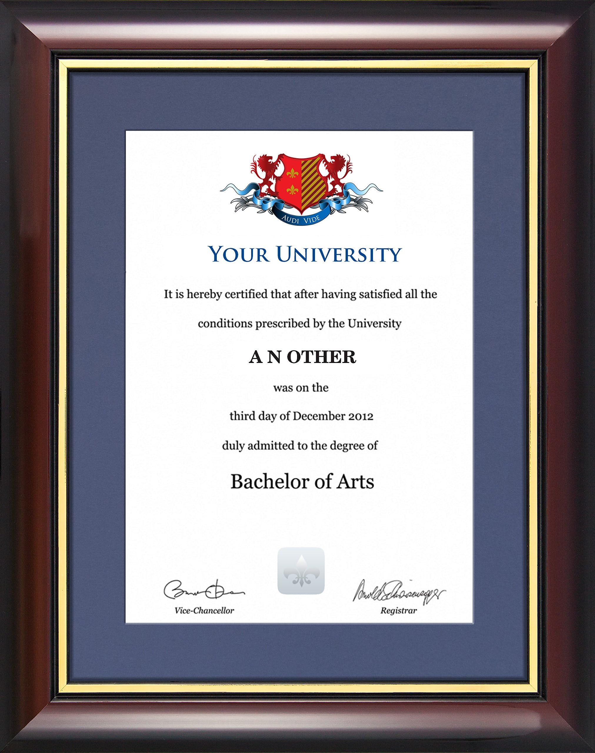 Evs Evess Navy Graduation Certificate Frame - Traditional Wood Style With Glass Front, A4 Diploma And Document Display Holder (Navy)