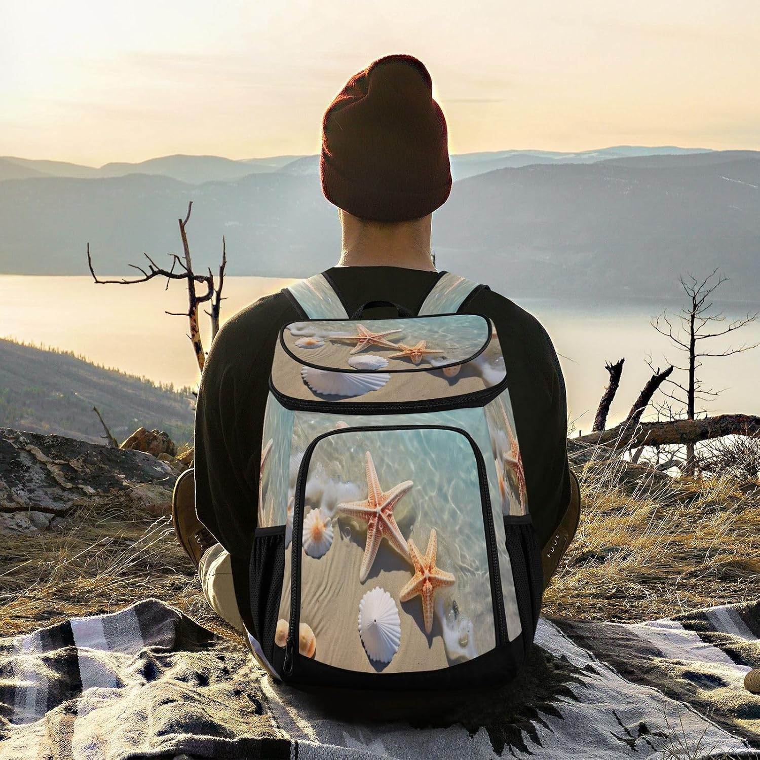 Starfish Cooler Backpack 36 Cans Leakproof Waterproof Backpack Cooler Bag Beach Accessories Travel Camping Fishing Backpack for Women Men