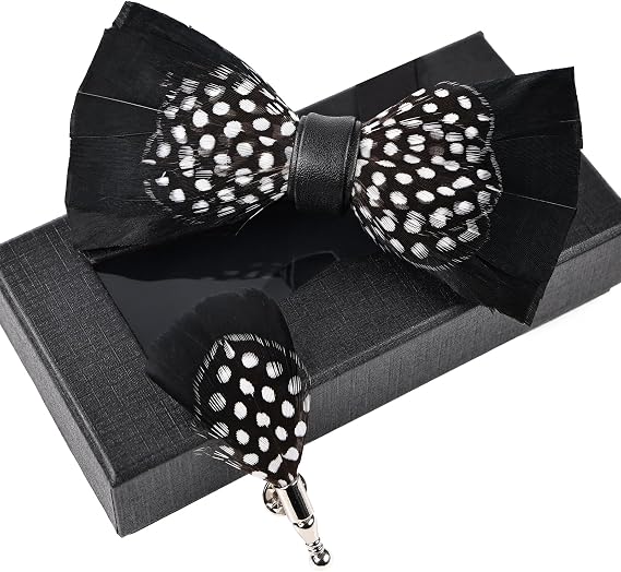 whitefeather Feathers Bow Tie Peacock Pre-tied Bow tie Brooch Sets for Men Adjustable Length Tuxedo Banquet Necktie