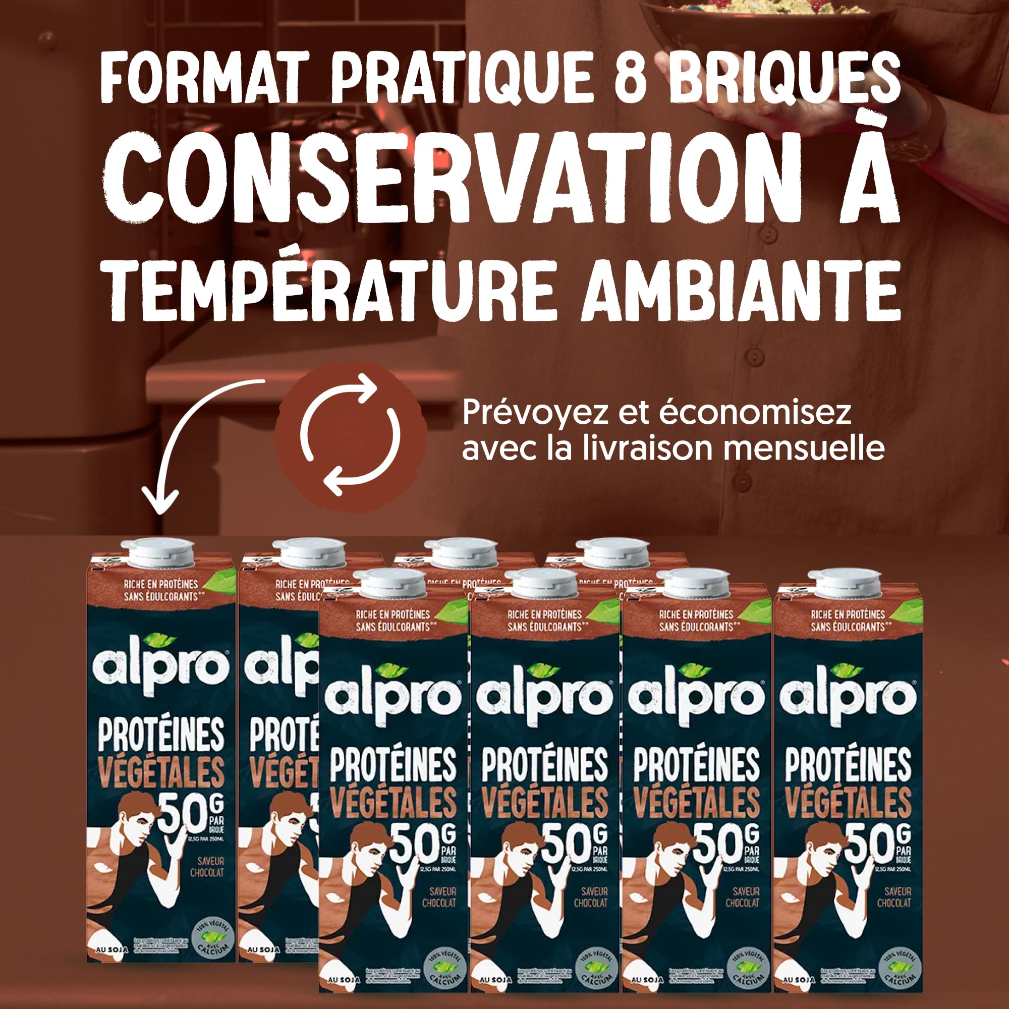 Alpro - Boisson végétale - Soja protéine goût chocolat- 1L- Lot de 8x1L
