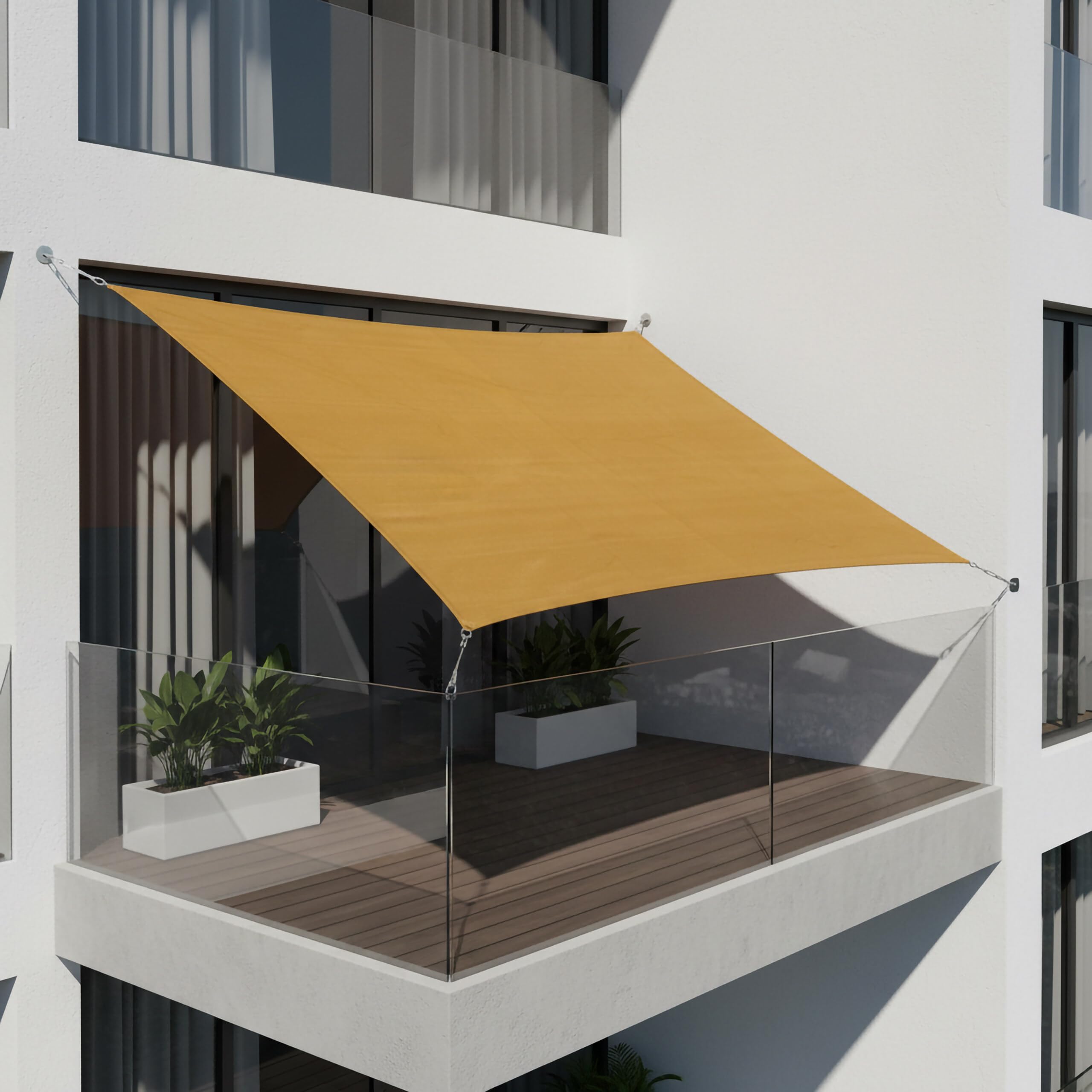 Relaxdays Vela Parasole, 4x5 m, HDPE, Traspirante, Giardino e Balcone, con Occhielli e Cavi, Rettangolare, Sabbia