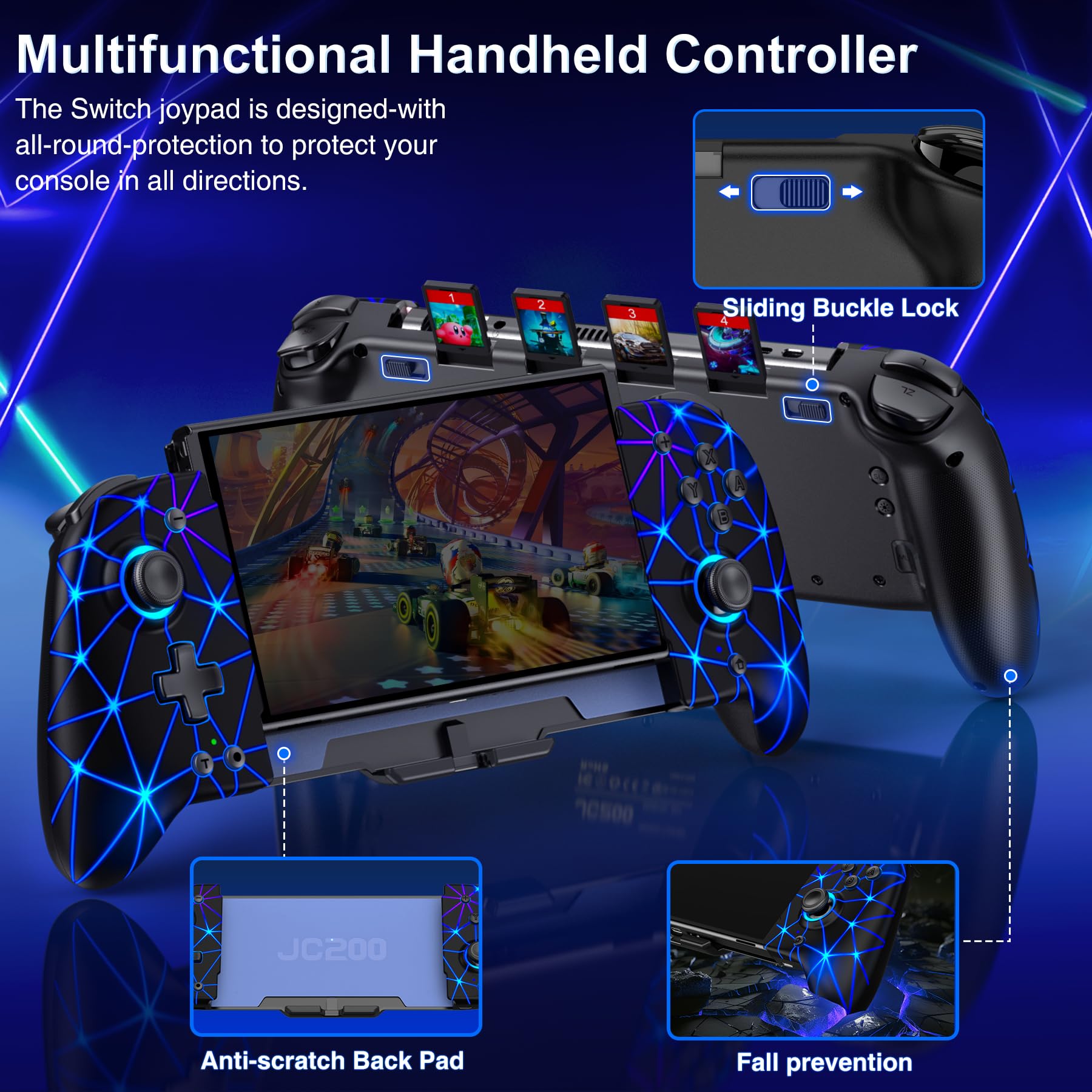 GAMSINGY Handheld Switch Controller, Switch Controller Griffe mit 4xSpiele Karten Slots, Switch Spiele Zubehör für Switch/OLED Konsolen