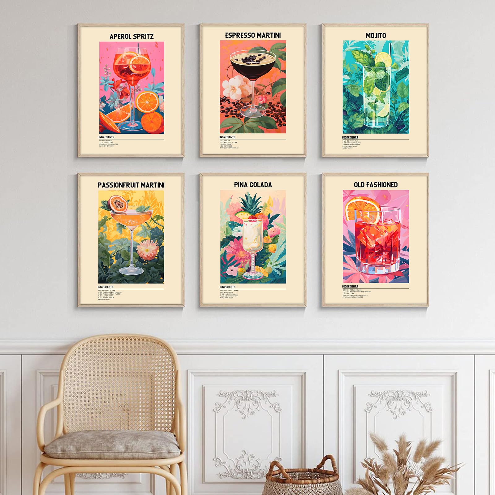 Retro Cocktail Posters Cocktail Bar Wall Art Colorful Wine Glass Art Print Aesthetic Preppy Paintings Cocktail Drink Print Alcohol Wall Art Bar Drinks Wall Decor for Bar Dorm Kitchen 8x10in Unframed - Image 4
