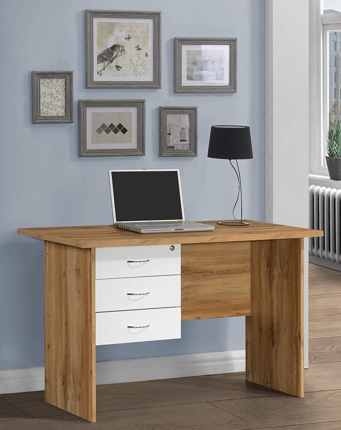 DeckUp Plank Reno Engineered Wood Study Table and Office Desk (Wotan Oak and White) DeckUp Plank Reno Engineered Wood Study Table and Office Desk (Wotan Oak and White)