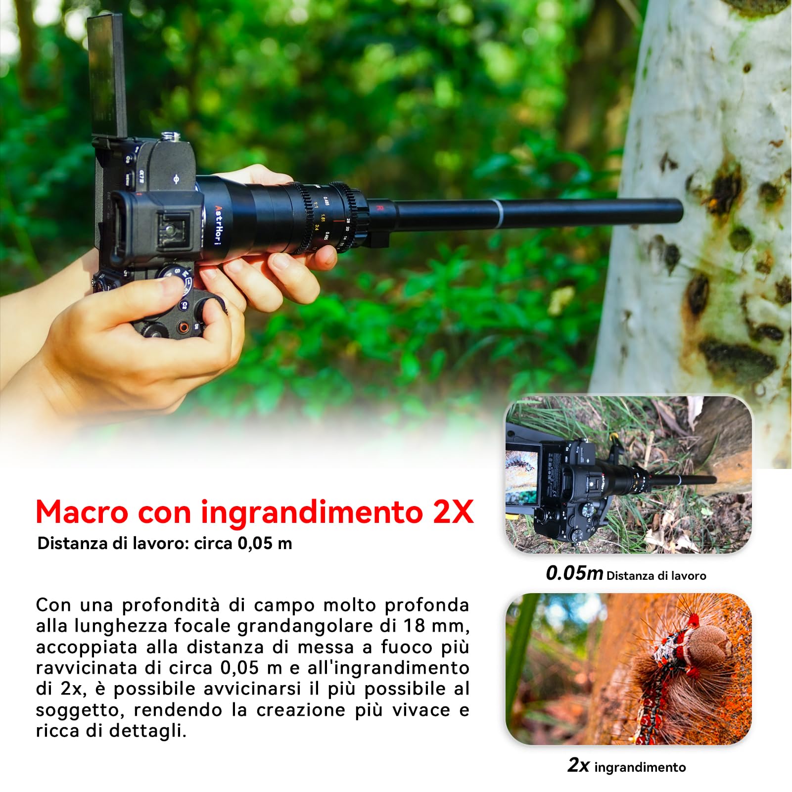 AstrHori 18mm F8 Obiettivo grandangolare APS-C 2X Macro Probe Anello luminoso incorporato per fotocamere mirrorless serie Canon RF Mount EOS R,RP,R5,R6,R7,R10,R8.etc (nero)