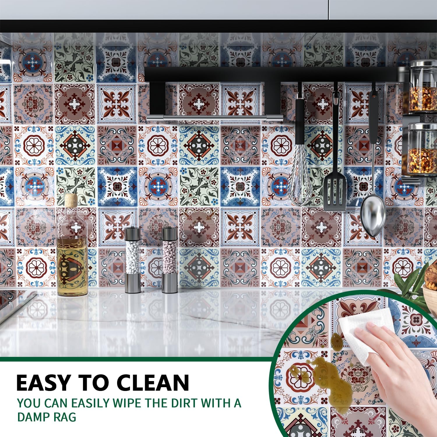 10-Sheet Peel and Stick Backsplash Tile Self Adhesive 12” x 12” Colorful Talavera Mexican Tile Stick on Wall Tiles, Orange Moroccan