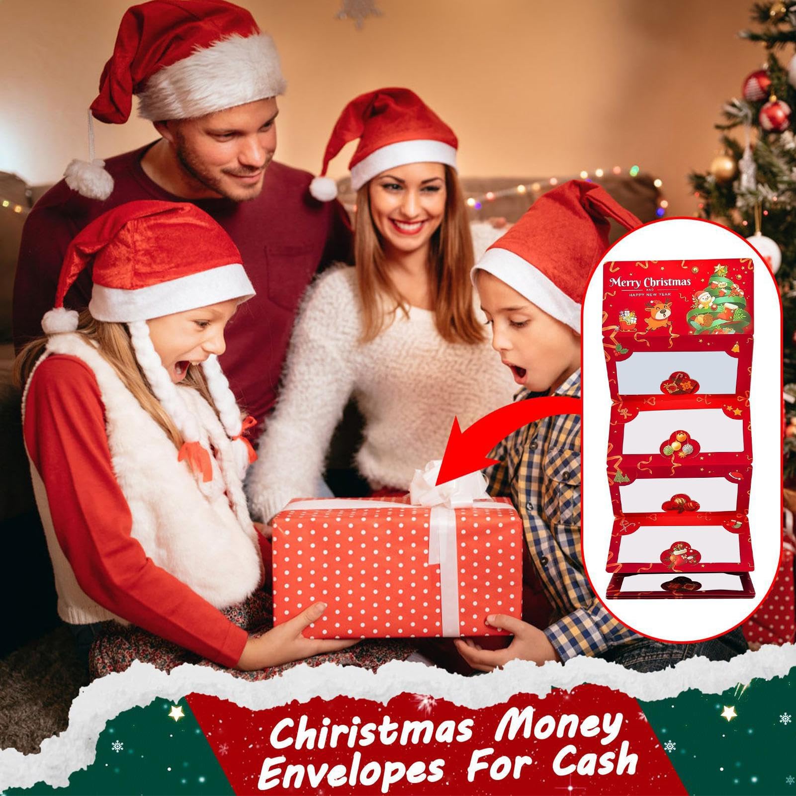 Sobres de dinero en efectivo de Navidad, tarjeta creativa de felicitación de invierno de 6 ranuras, clip de dinero para adultos, amantes, familiares, amigos, mujeres, hombres, niños