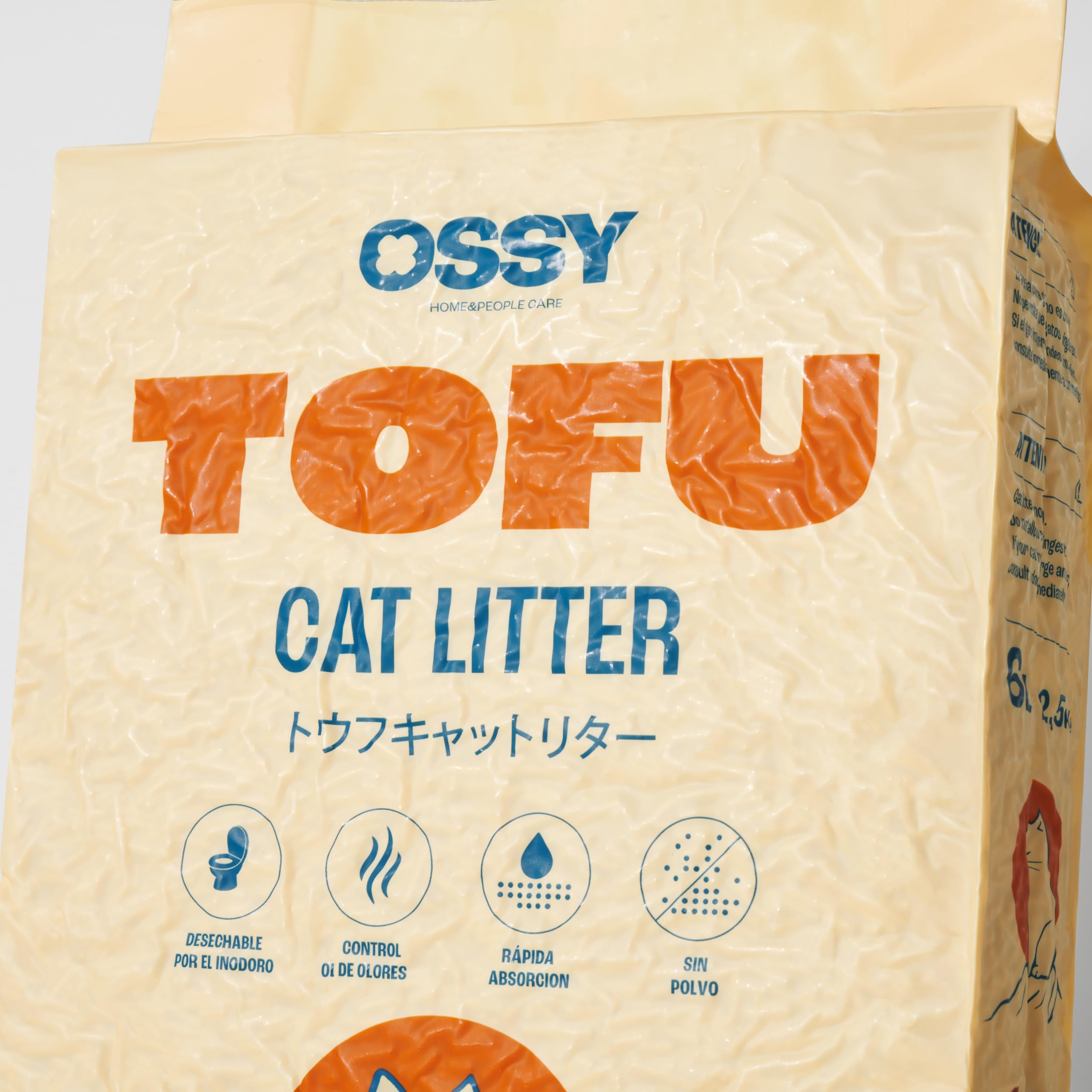Arena de Tofu para Gatos OSSY X4 10Kg 24L Arena Super Aglomerante Desechable por WC Sin químicos Sin Fragancias Artificiales Libre de Polvo 5 Etapas de Filtrado Control Olores Natural.