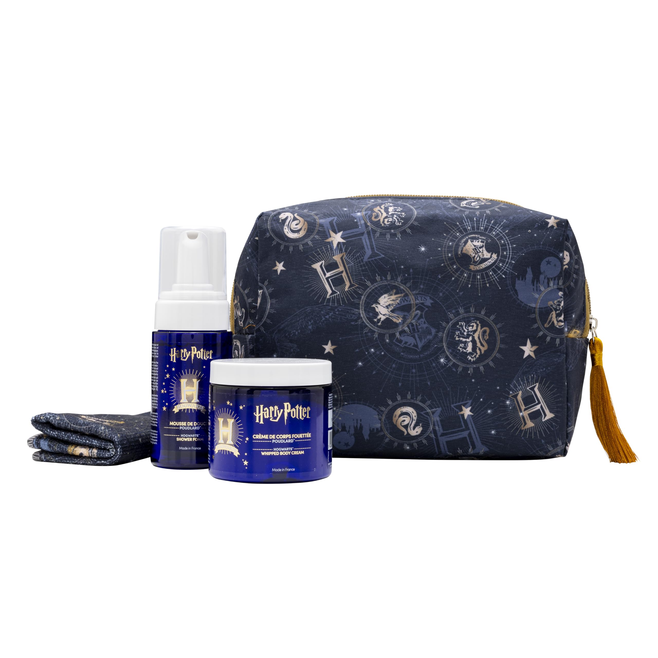 Coffret Harry Potter Poudlard - Mousse Douche 125ml & Mousse Corps 150ml - Inclut Serviette Microfibre et Trousse Beauté - 93-95% Ingrédients Naturels - Pour Enfants