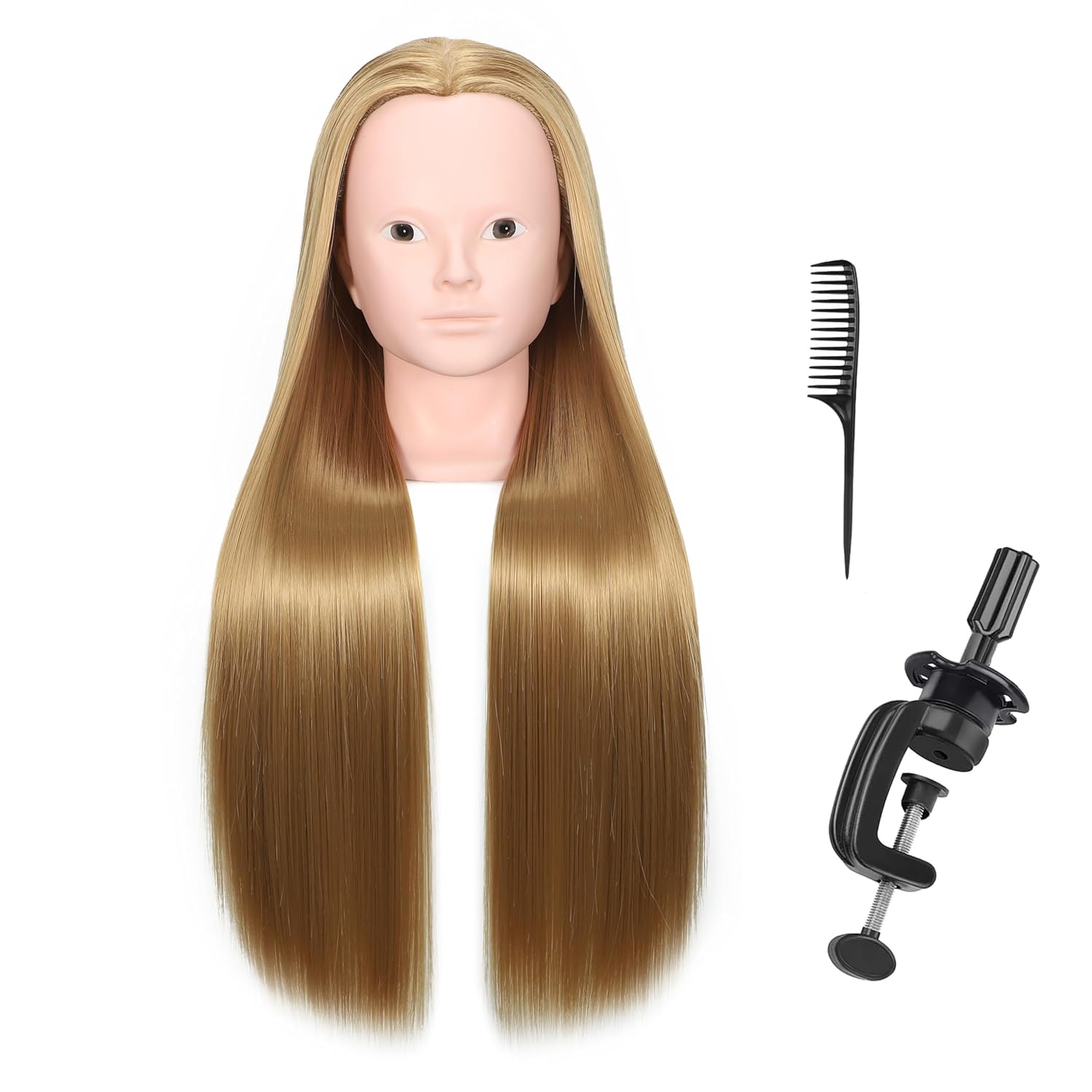Human Hair Mannequin Head 22inch Real Hair Styling Training Head Cosmetology Manikin Head Doll Head for Hairdresser with Free Clamp