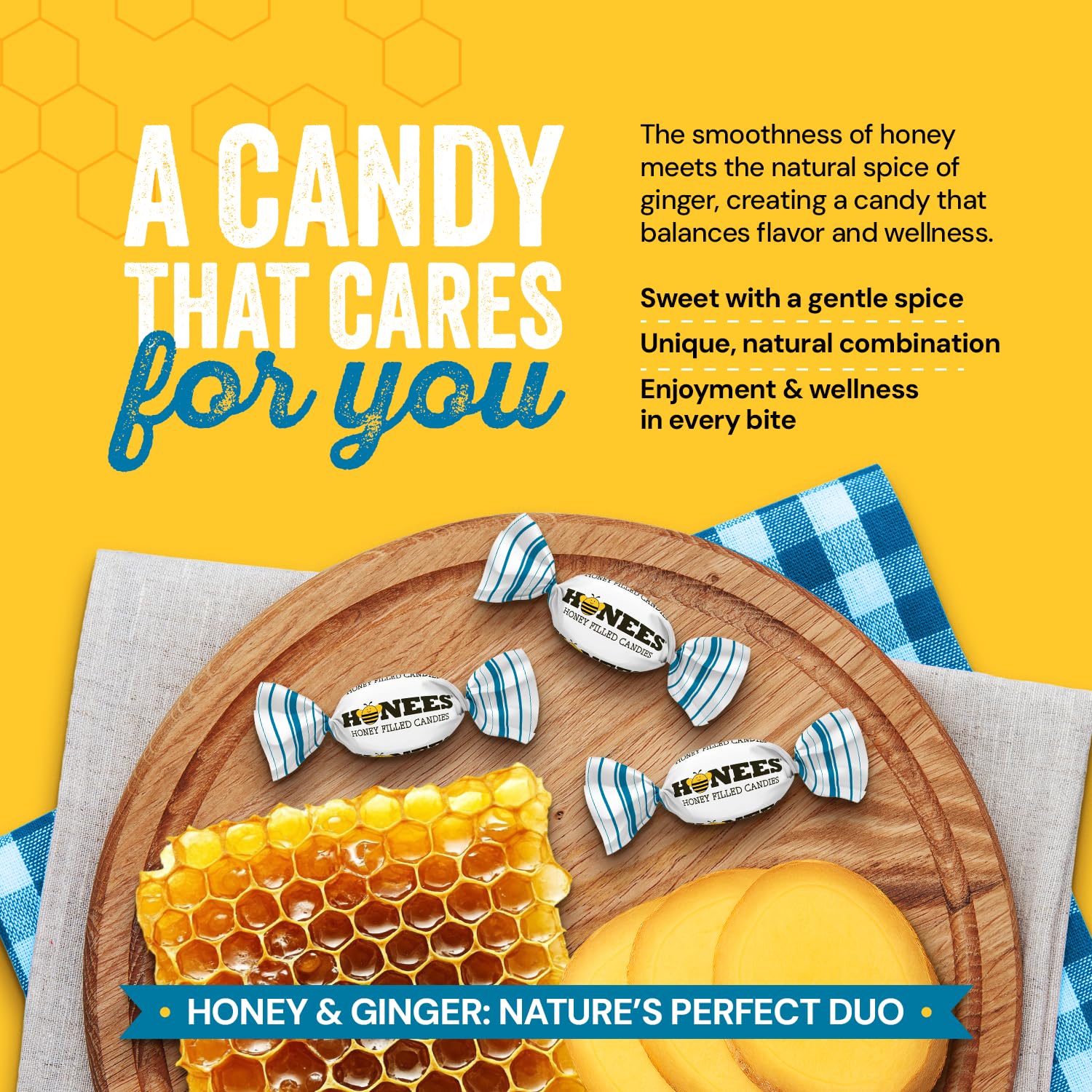 Honees Honey & Ginger Hard Candy Individually Wrapped | Natural & Healthy Candy, Italian Made with Real Honey & Indonesian Ginger, 6 Pack (17.1 oz)