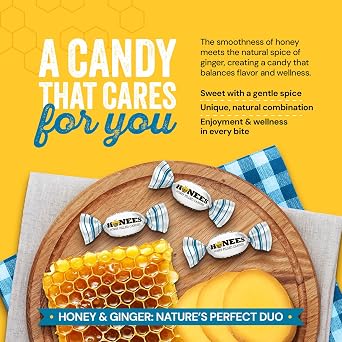 Honees Honey & Ginger Hard Candy Individually Wrapped | Natural & Healthy Candy, Italian Made with Real Honey & Indonesian Ginger, 3 Pack (8.55 oz)