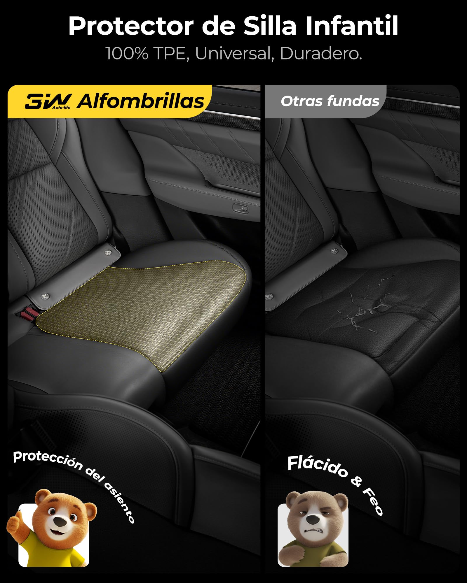 3W Protector Asiento Coche Silla Infantil, Cojín para Silla de Seguridad Infantil para Todo Clima, Forma de Oso, Impermeable, Antideslizante, Limpieza Fácil, Accesorio de Coche