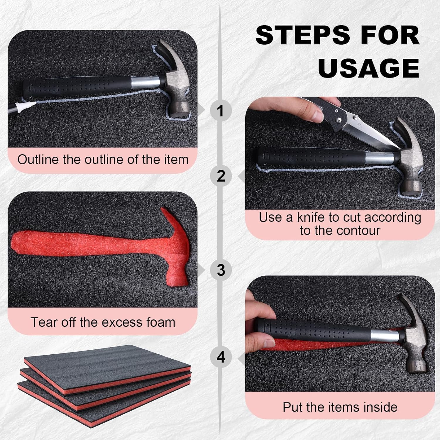 DGSL Tool Box Foam 3 Pack, 22x18x2 In Foam Inserts for Cases, Cuttable Polyethylene Storage Sheets, Tool Box Organizer, Kaizen Organizer Sheets