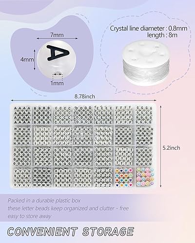 Miniatura 9 de Looconi 1600 cuentas de letras sonrientes, cuentas de estrella, cuentas de números y cuentas de corazón de 0.276 x 0.157 in, color blanco para hacer