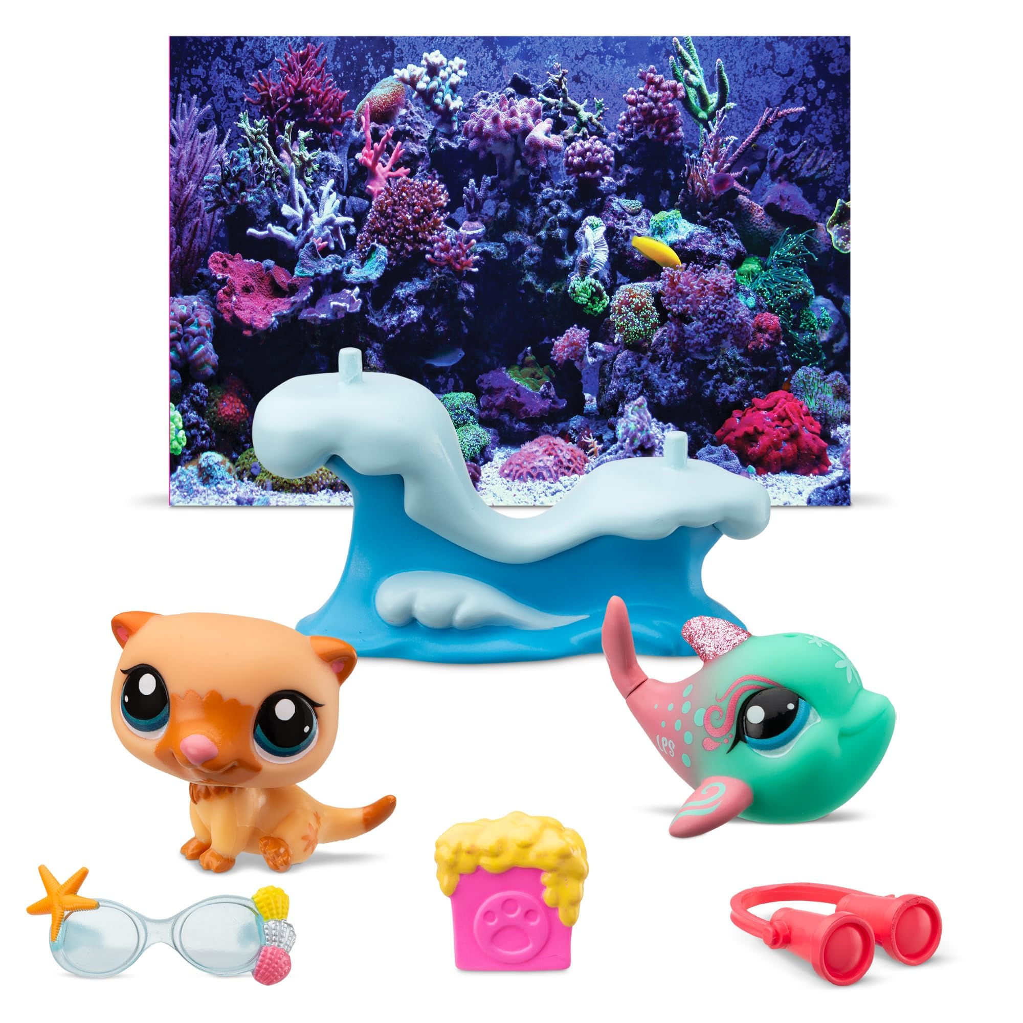 BANDAI Littlest Pet Shop Pack PETFLUENCERS DIVERSIÓN Selfie BF00563 Incluye 2 Mascotas, 4 Accesorios, 1 Fondo, 1 Tarjeta de coleccionista, 1 código Virtual, Generación 7, Mascotas #46 y #47, 4 años+
