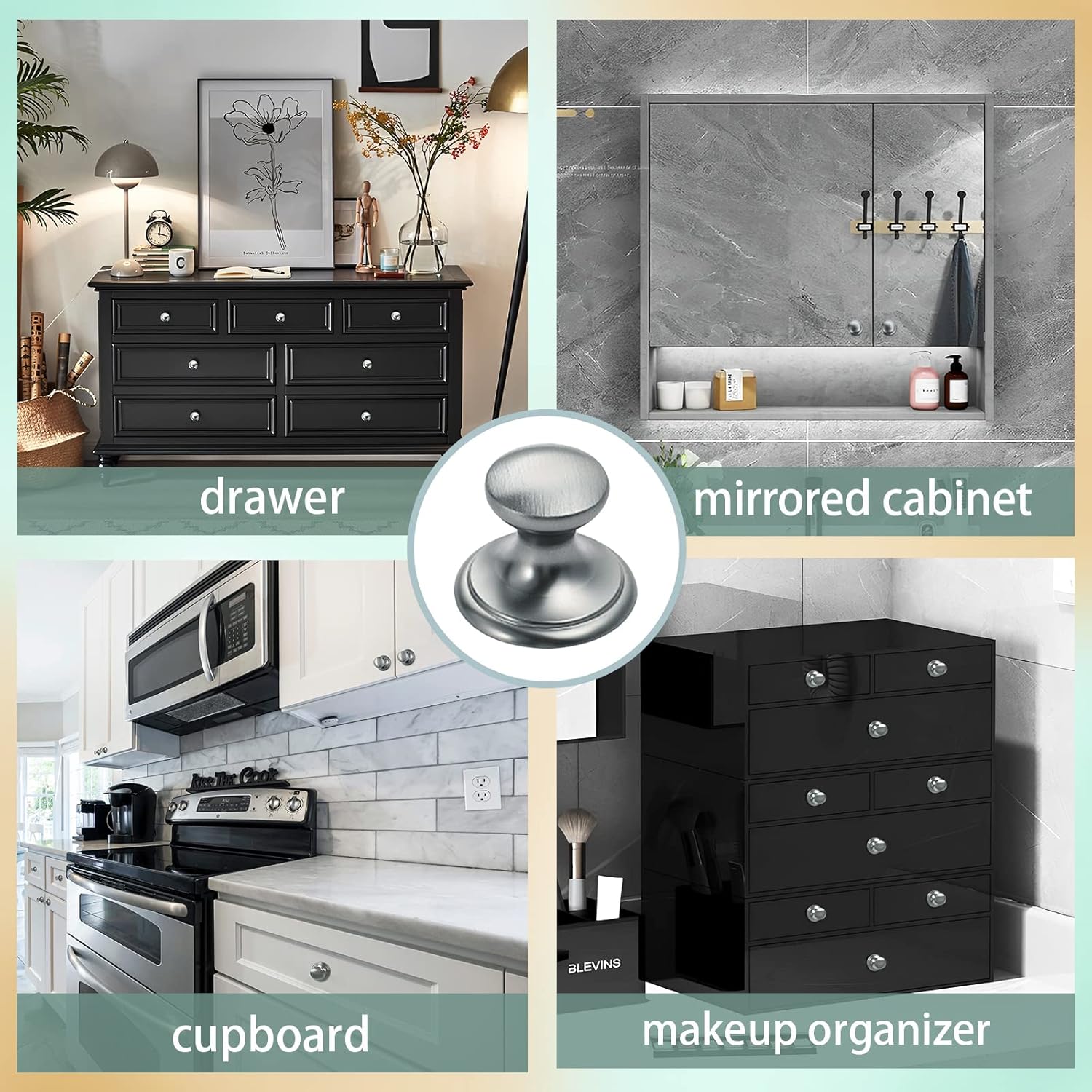 6 Pack Self-Stick Knobs Brushed Nickel Self-Adhesive Drawer Knobs Aluminum No Drilling Cabinet Handle Pull with Adhesive Grey Knob for Cupboard Fridge Dresser Window 6pcs (Grey,1-1/10”)
