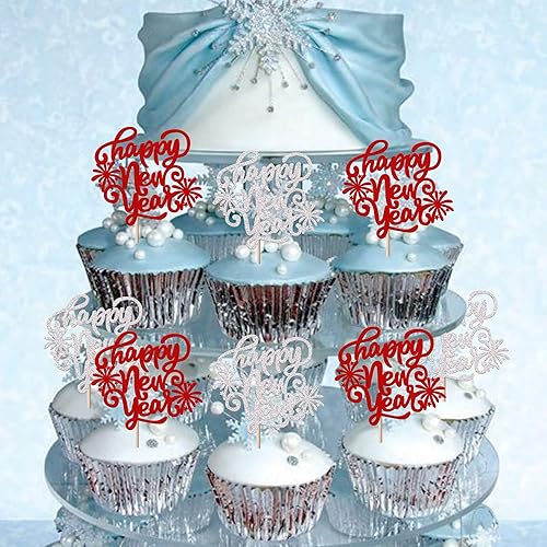 Miniatura 10 de Rsstarxi 1 paquete de decoración de pastel con purpurina dorada Hello 2024 Cheers 2024 Cheers 2024 Año Nuevo para decoración de pasteles para