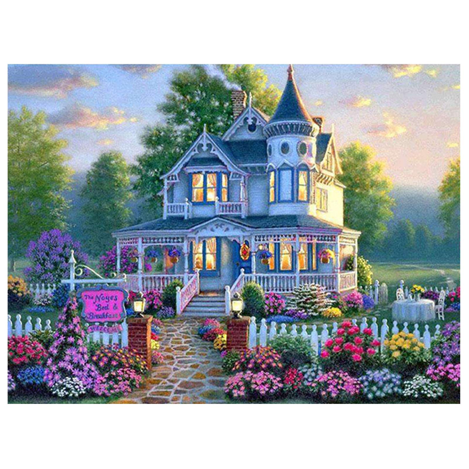 Kit di Pittura Diamante 5D Villa Giardino Artigianato Artistico con Ricamo in Cristallo di Strass con Kit di Numeri per Adulti E Bambini,80c60cm