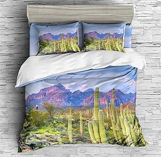 REALIN Cactus Duvet Cover Set Scrub and Cactus Succulent Plant Bedding Girl Boy Kids Bed Sets 2/3/4PCS Quilt Covers/Sheets/Pillow Shams,Twin/Full/Queen/King (C,Twin-172x218cm-4PCS)