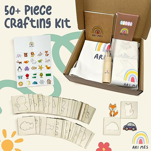 Miniatura 5 de ARI MES Juego de plantillas de arte de madera para pintura y dibujo, kit de plantillas de 50 piezas para niños pequeños con animales y formas,