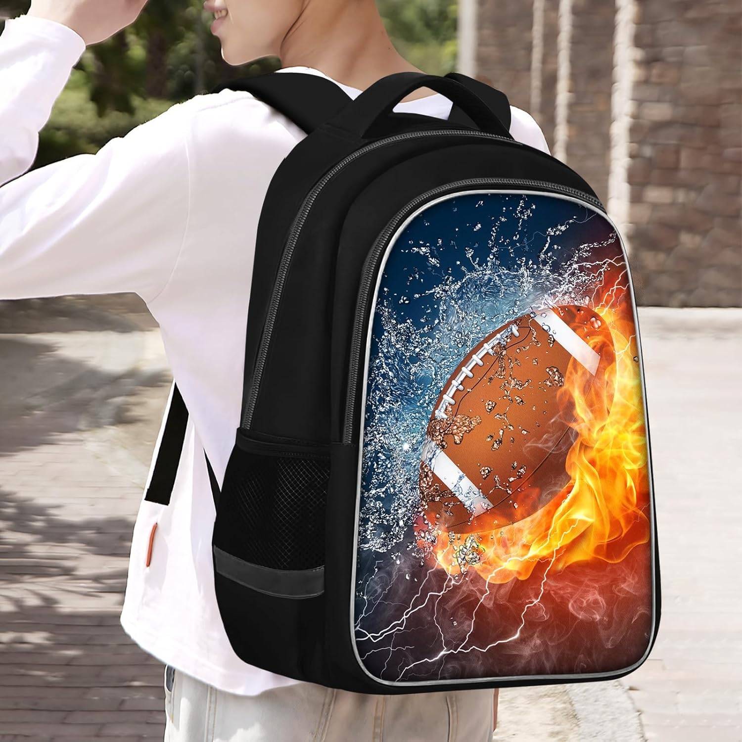 School Backpack for Boys - American Football Boys Backpack for Kids Children Elementary Middle School - 17 Inch Sport Bookbag Travel Back Pack for Ages 6-14