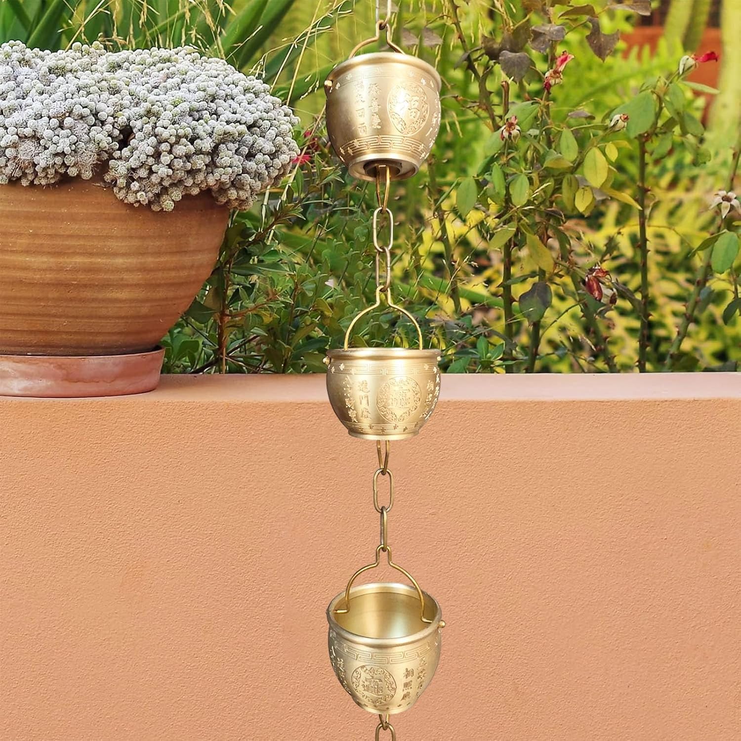 Aluminum Rain Chain, Decorative Copper-Plated Water Catcher for Gutters, 9.8ft Heavy-Duty Outdoor Water Chain, Perfect Garden Gift (Color: A)