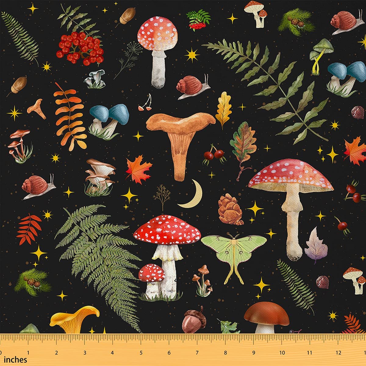 Mushroom Fabric by The Yard Cartoon Butterfly Moth Botanical Leaves Fabric for Sewing Supplies Glitter Stars Dreamy Rustic Style Fabric for DIY Upholstery and Home Accents 10 Yards โ image 1