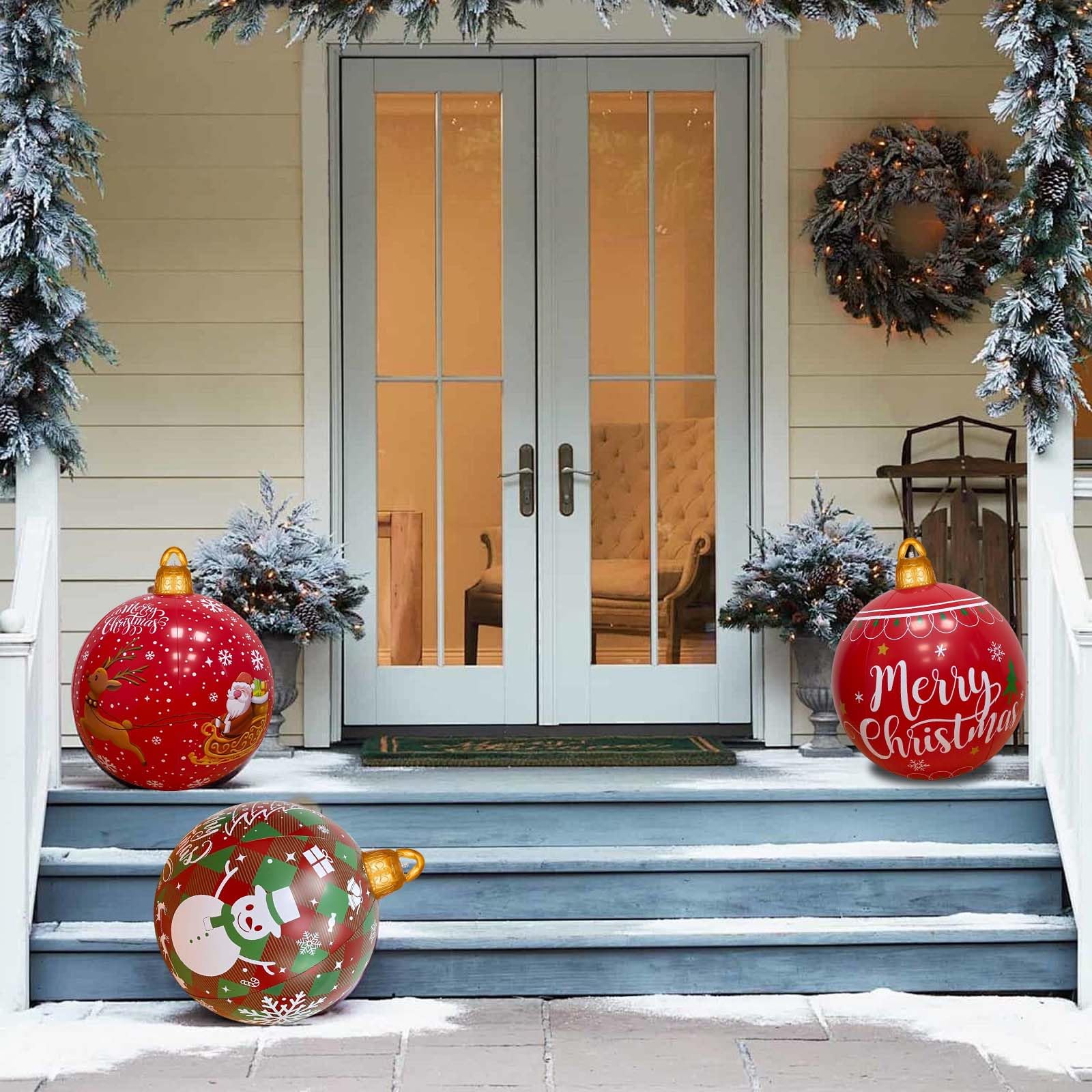 3 Piezas 60CM Bolas Navideñas Inflables Grandes, Decoración Gigante para Jardín, Patio y Exterior