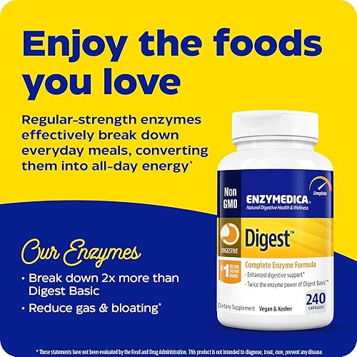 Miniatura 3 de Enzymedica Digest, fórmula enzimática completa para la salud digestiva de todos, con gama completa de enzimas para dietas diarias, 240 cápsulas