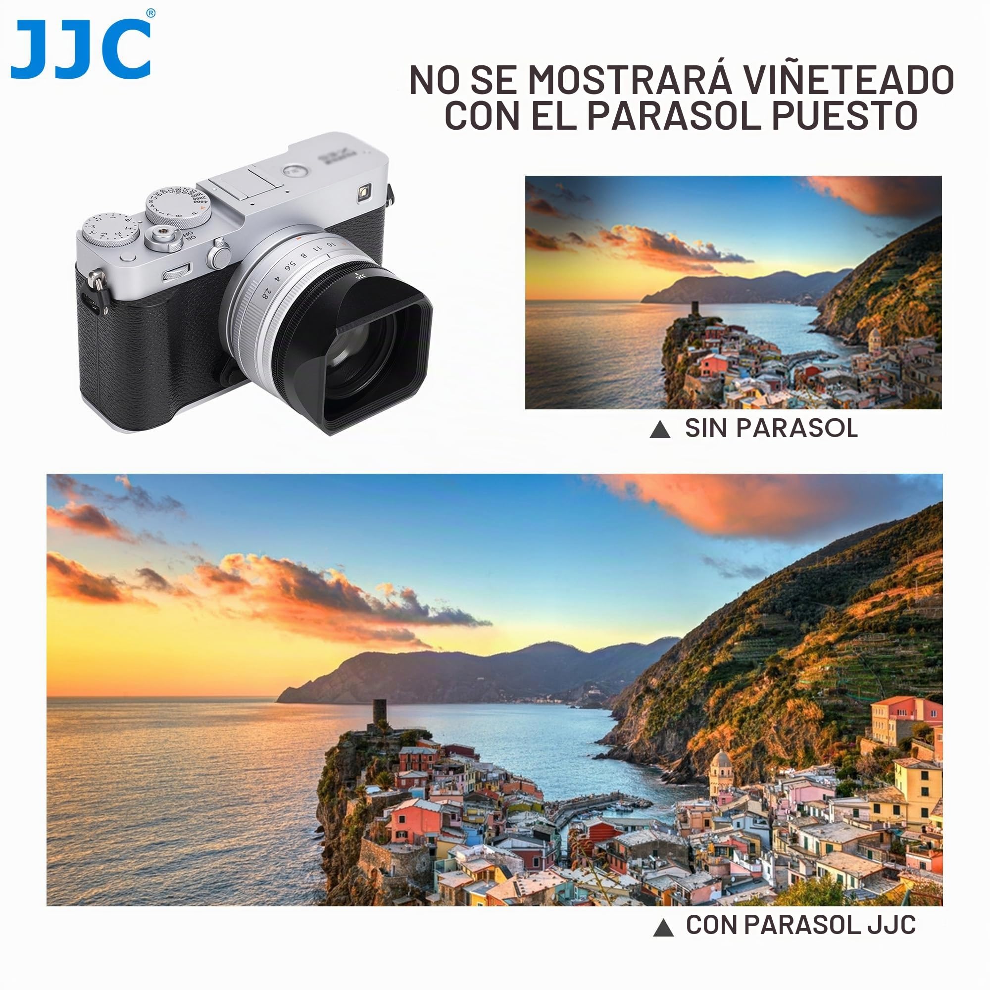 Parasol y Tapa metálicos JJC con Anillo Adaptador Compatible con Fujifilm XF 23 mm F2.8 R WR, XF 27 mm F2.8 R WR, Objetivo XF27 mm F/2.8, Compatible con filtros de Ф39 mm, sustituye al Fuji LH-XF27