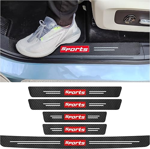 Miniatura 8 de 5 protectores para umbral de puerta de automóvil, protección de umbral de fibra de carbono y parachoques trasero, con calcomanía antiarañazos,