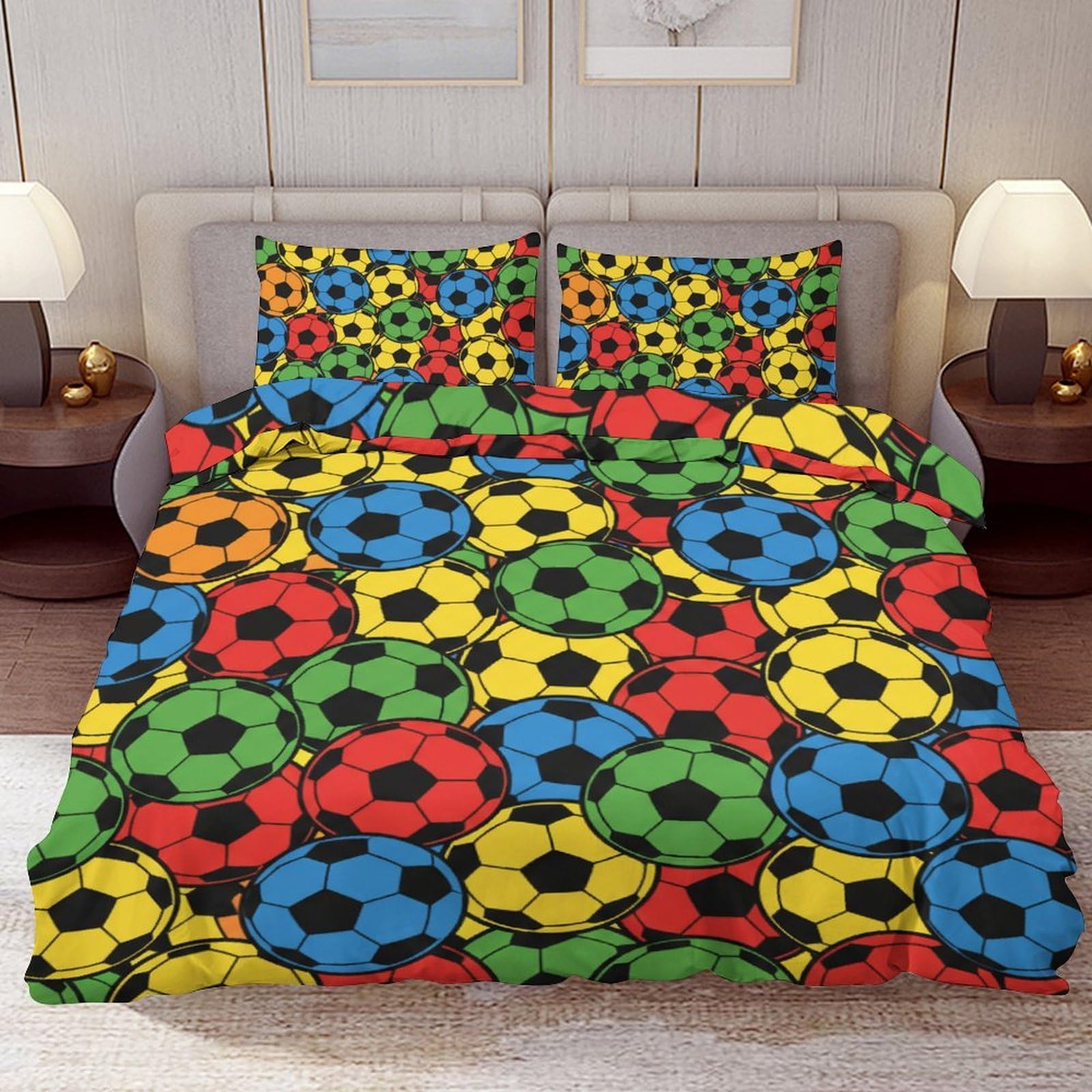 Delerain Comforter Cover Set Twin Size, Rainbow Soccer Ball Sport 3-Piece Bedding Set for Boys Girls Teens Modern Soft Microfiber Bedroom Set Room Decor, 1 Duvet Cover + 2 Pillowcases