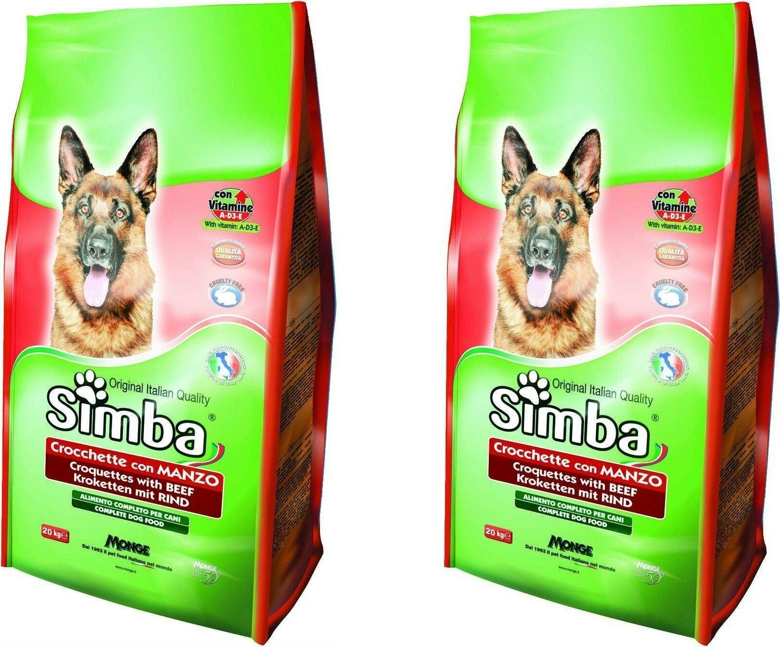 MONGE SIMBA CROCCHETTE DA 20 KG AL MANZO PER CANI ADULTI CROCCANTINI 2 PEZZ