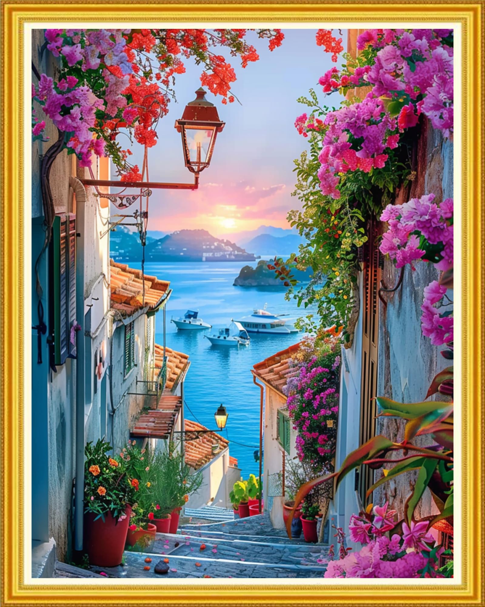 Magxvouy Cross Stitch Kits Stamped Full Range of Embroidery Kits,Cross Stitch Patterns Needlework Kits for Beginners 11CT Printed Kits&amp;Seaside Scenery 16x20 inch