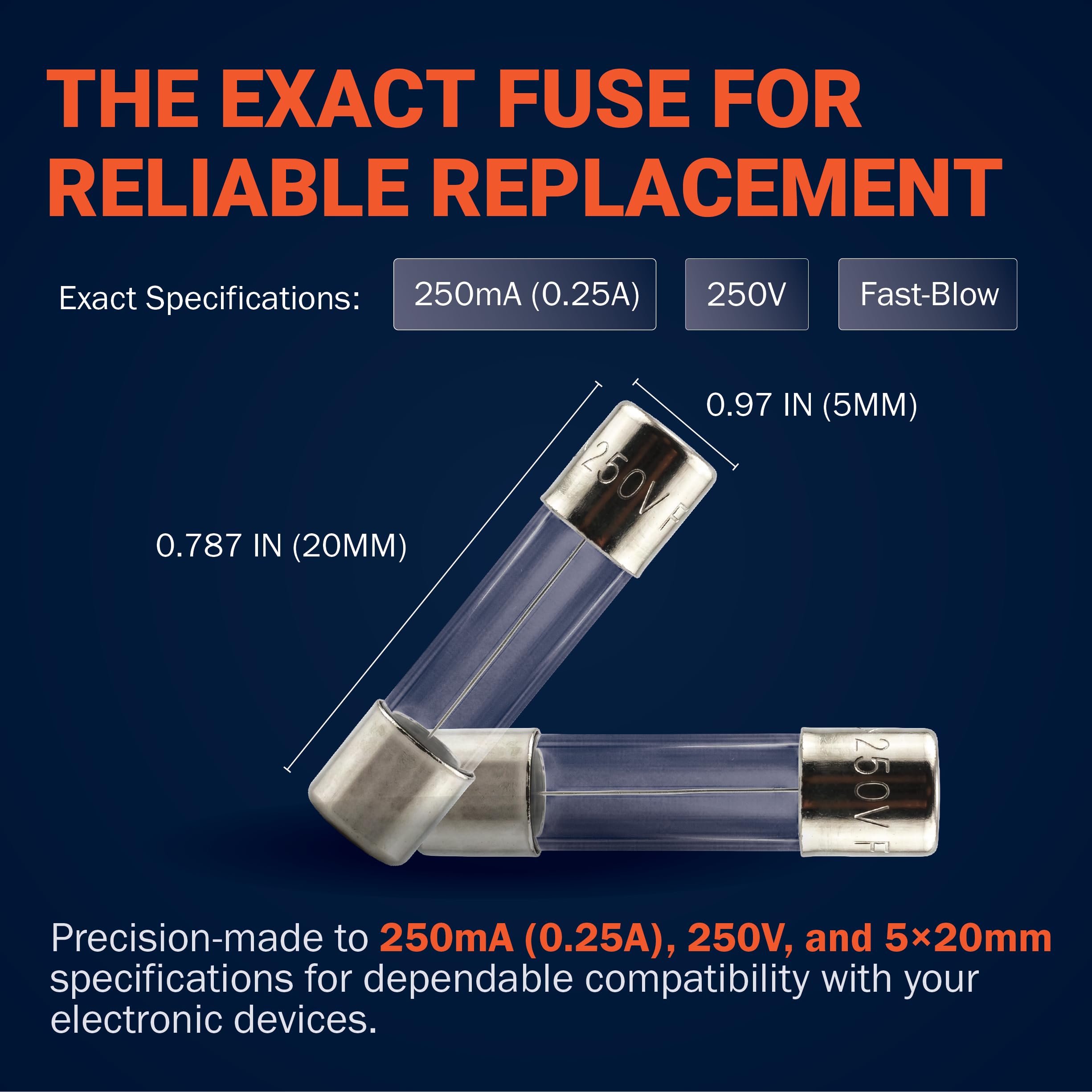 Glass Fuses - 5 Pack 250mA Fast Blow -2