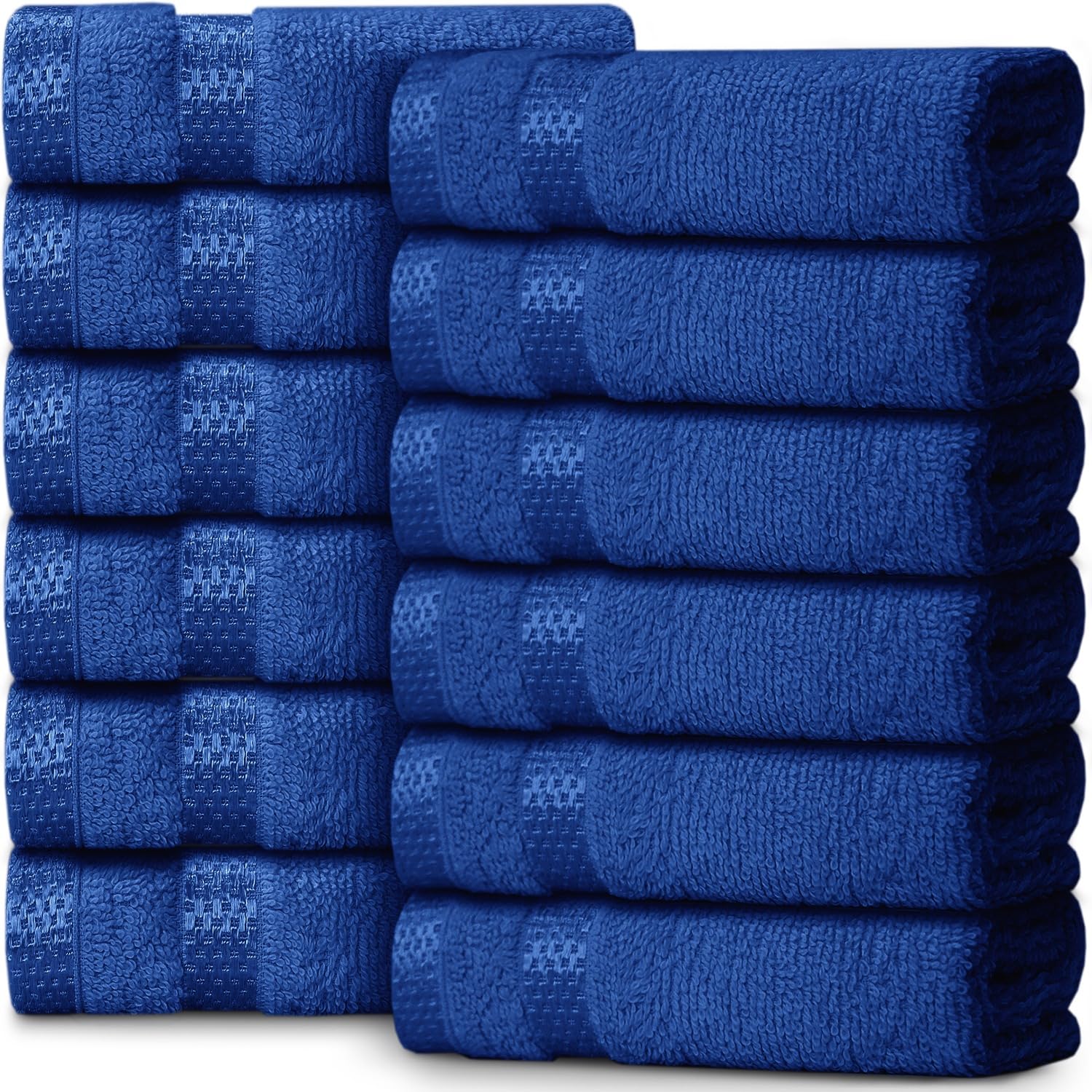 Casabella Quick Dry 12 Piece 30x30 cm Flannel Face Towels - 100% Cotton Super Soft & Absorbent Makeup Remover & Cleansing Towels