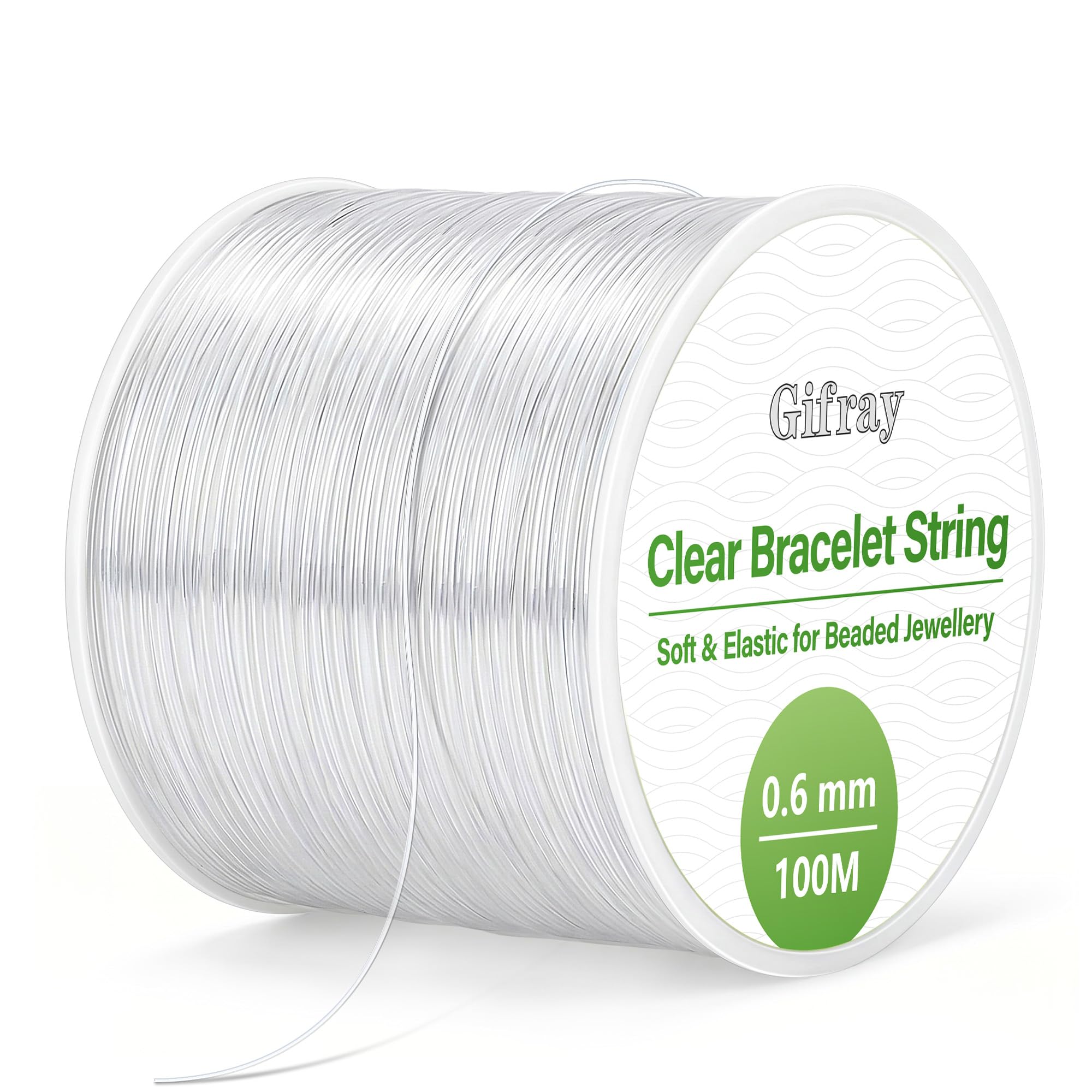 Gifray Clear 0.6Mm Elastic String For Bracelet Making, Crystal Elastic Cord With Beading Needle - Strong & Durable Beading Thread For Diy Jewelry, Necklaces, Friendship Bracelets, Kandi String (100M)