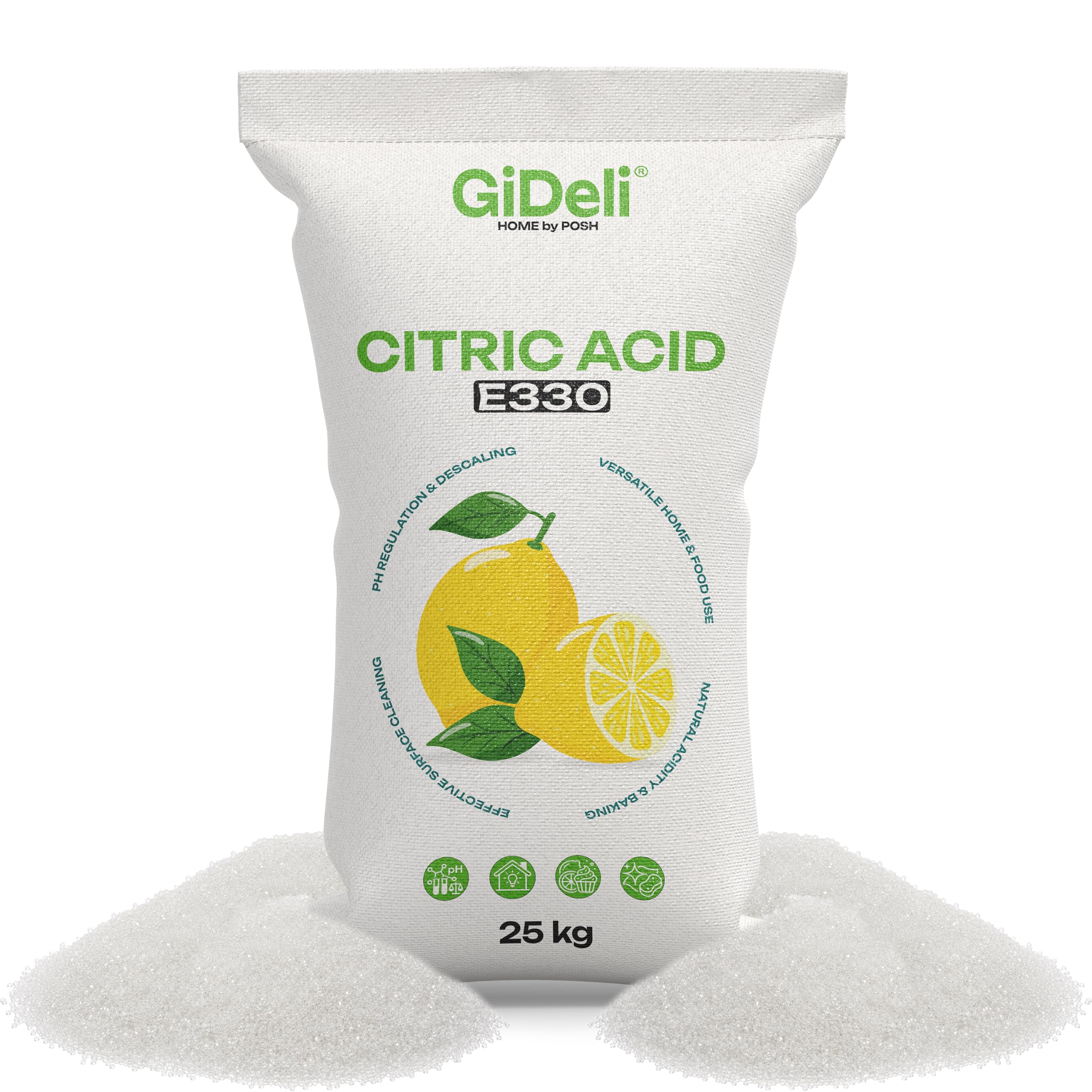 GiDeli Acide Citrique 25 kg en Sac - Poudre E330 Qualité Alimentaire