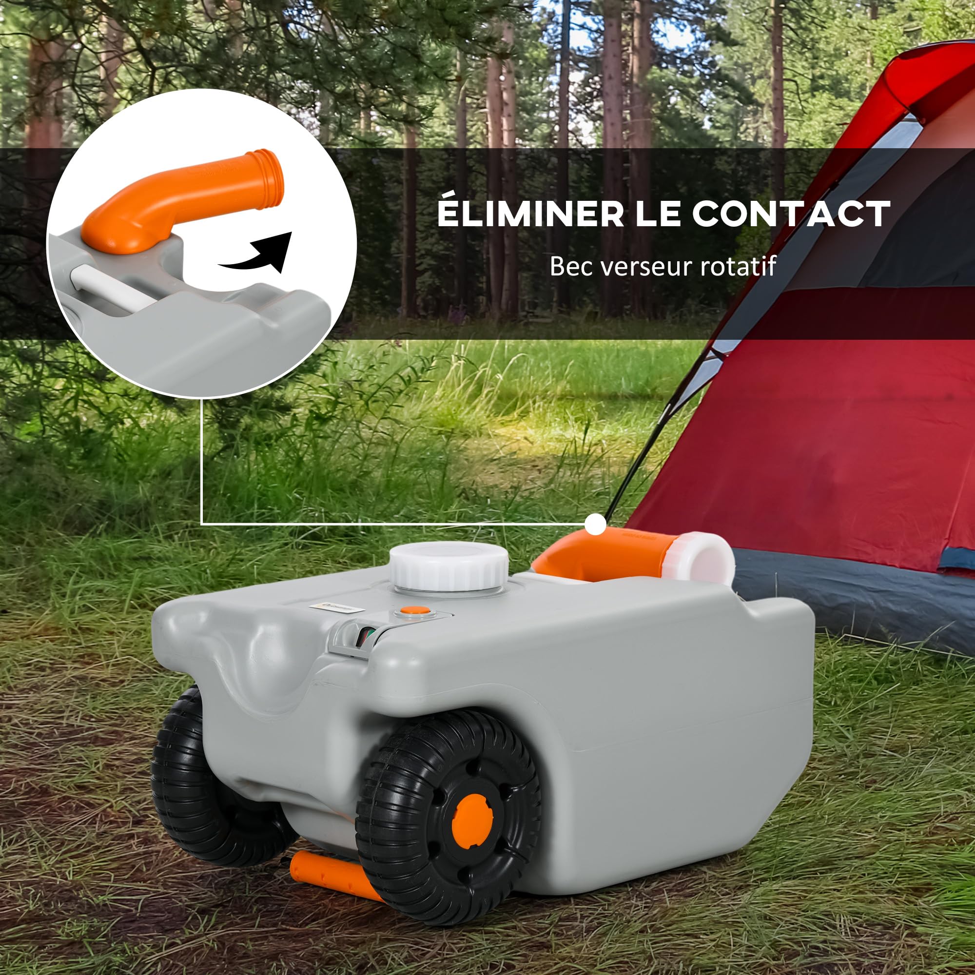 Outsunny Réservoir d'eau sur Roues pour Camping Bec Rotatif 22 L Gris | Bidon d'Eau Portable, Indicateur de Niveau, Poignée Pliable, pour Caravane, Camping-Cars