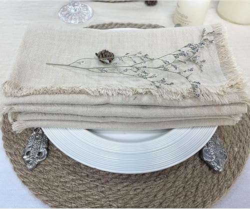 Miniatura 7 de EHLDekol Juego de 4 servilletas de tela hechas a mano, 100% algodón, con flecos, servilletas delicadas lavables, para cenas, bodas y fiestas (18 x