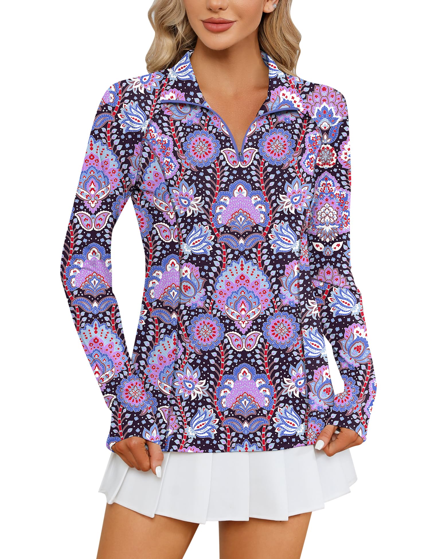 LOMON Women Long Sleeve Shirts Sun Protection 1/4 Zip Summer Quick Dry Hiking Shirts Quarter Zip Pullover for Women