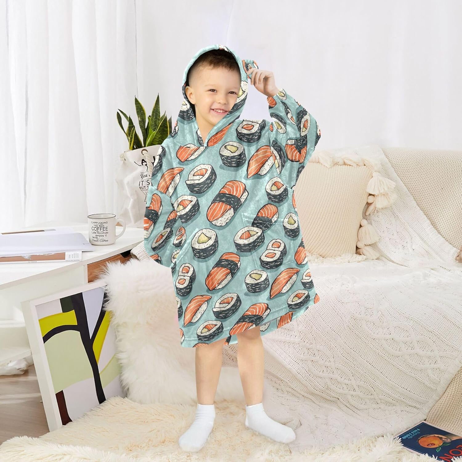 Sushi Food Kids Wearable Blanket Hoodie with Pocket and Sleeves for Toddlers, Cute Hoodies Girls Boys B0403693