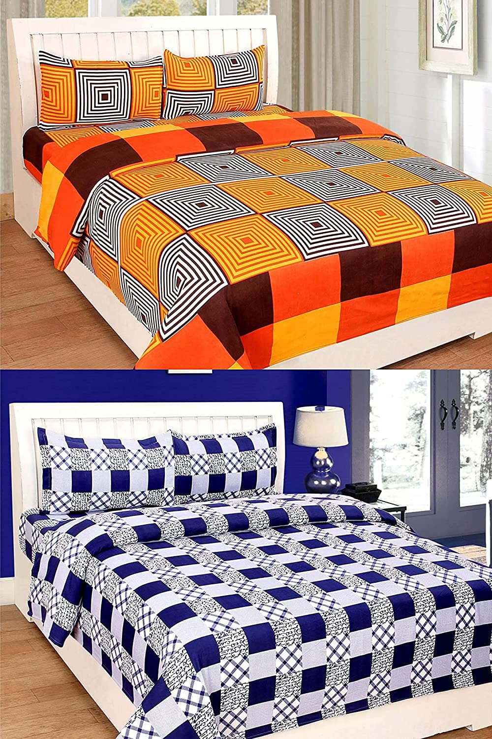 YATIN FAB Luxury Trends 140 GSM Glace Cotton 144 Thread Count Combo Pack of 2 Double Bedsheets with 4 Pillow Covers for Double Bed- (2, 2-Pack-003)