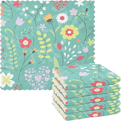 Cute Floral Bright Colors Cotton Decor Kitchen Towels and Dishcloths Sets Microfiber Quick Dry Set of 6 Tea Towels for Kitchen for