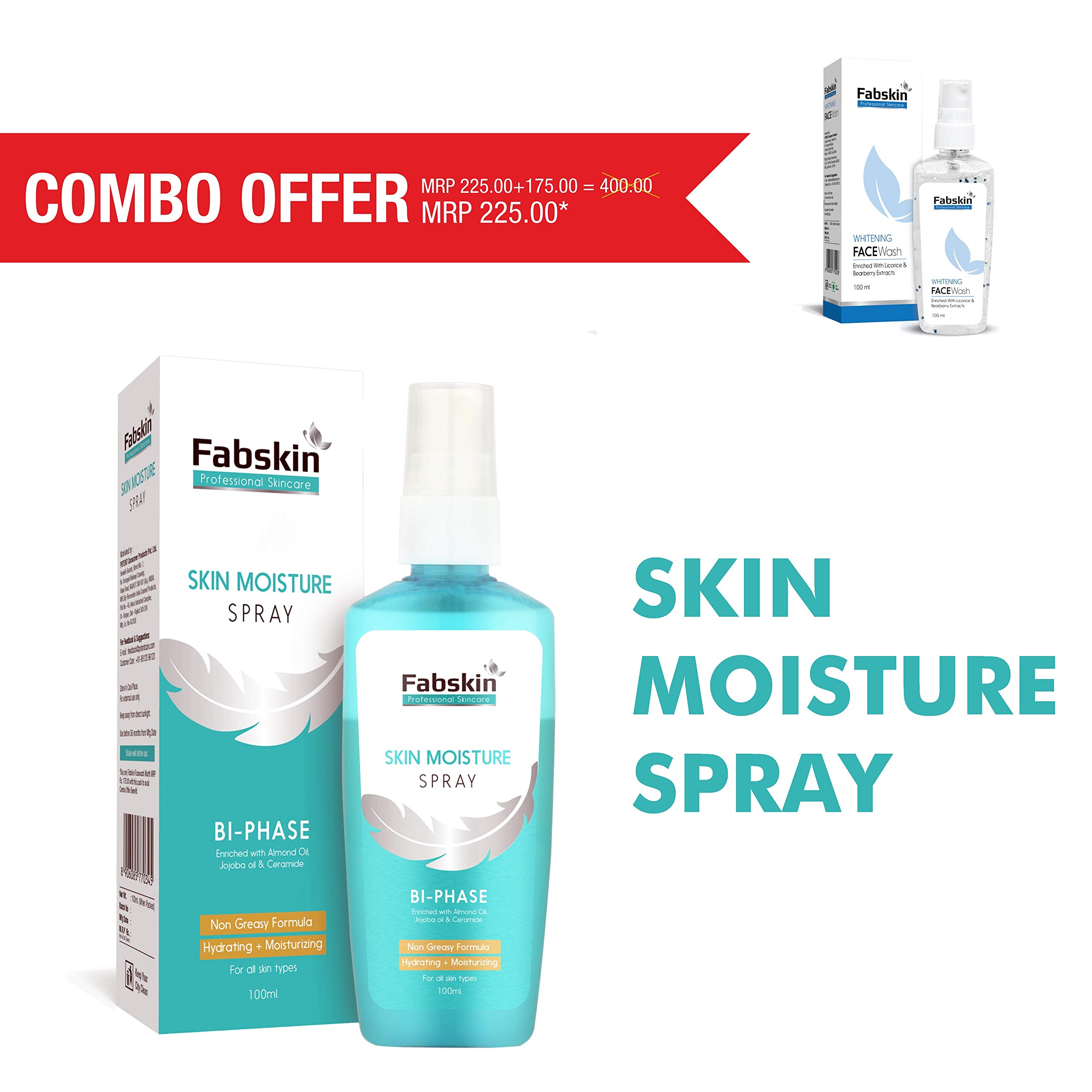 Fabskin Combo of Skin Moisture Face Moisturizer Spray 100 ML And | Bi-Phase Skin Moisturizing & Hydrating Spray | For All Type Skin | Non Greasy Formula | Lotion Spray | Winter Care | Made in India