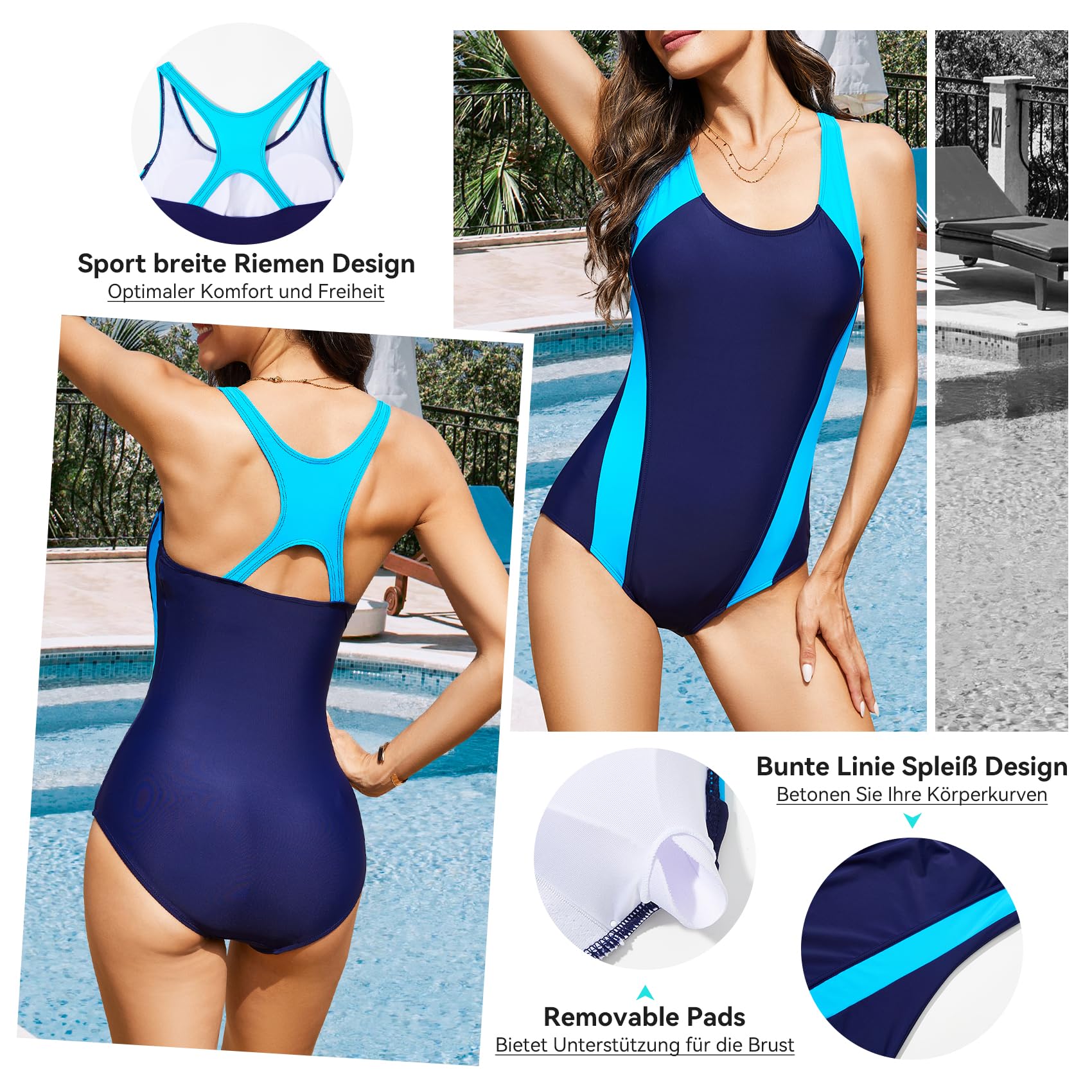 Durio Maillot de bain femme ventre plat sport maillot de bain femme grande taille maillot de bain sport une pièce dos nu maillot de bain femme push up