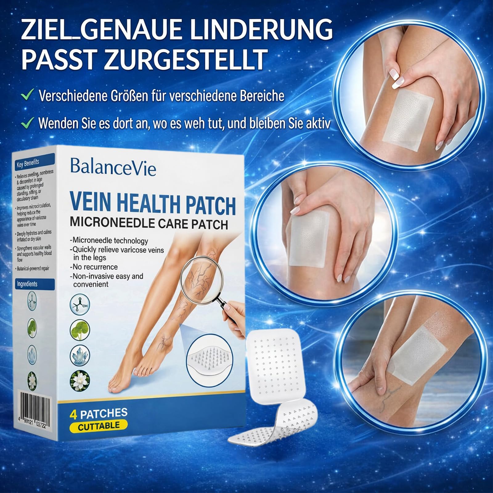 BalanceVie Vein Health MicroneedleCare Patch, BalanceVie Mikronadel Pflaster, 2026 Fortschrittliche Vein Repair Patches, Natürliche Inhaltsstoffe, für Alle Hauttypen，2 PCS