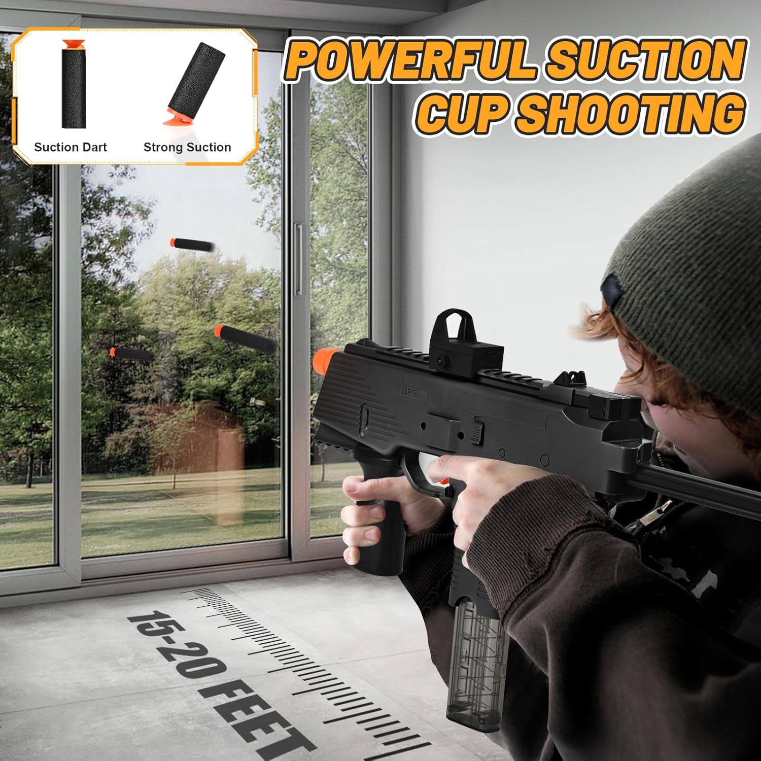 Realistic Toy Gun for Nerf Gun's Soft Bullets, Automatic MP9 Toy Set with 100 Soft Darts, 2 Magazines, Scope, High Capacity Battery, Electric Toy Machine Gun for Kids Age 6-12