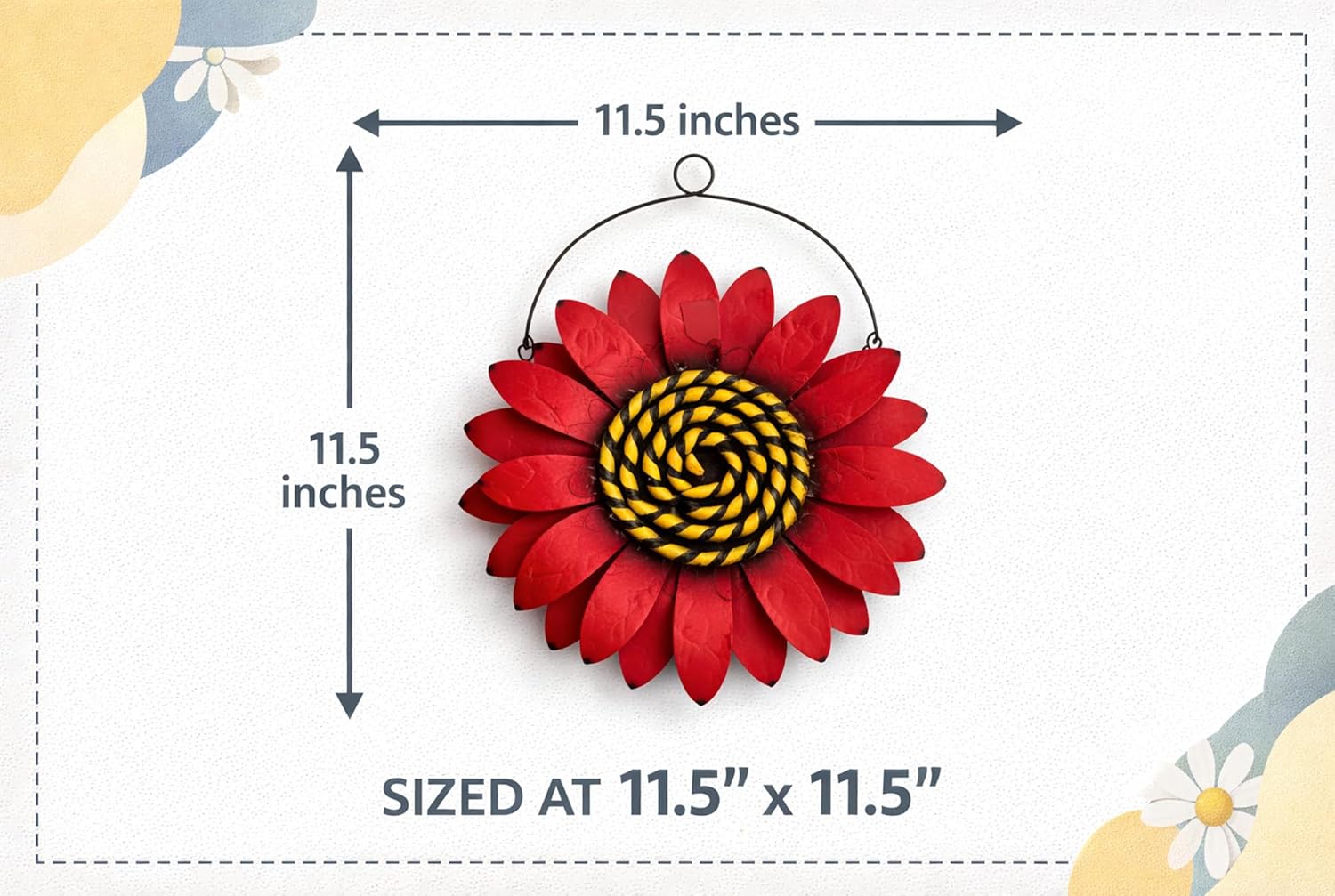 Set of 2 Metal Sunflower Wall Decor 11.5 Inch Layered Indoor Outdoor Garden Patio Wall Art